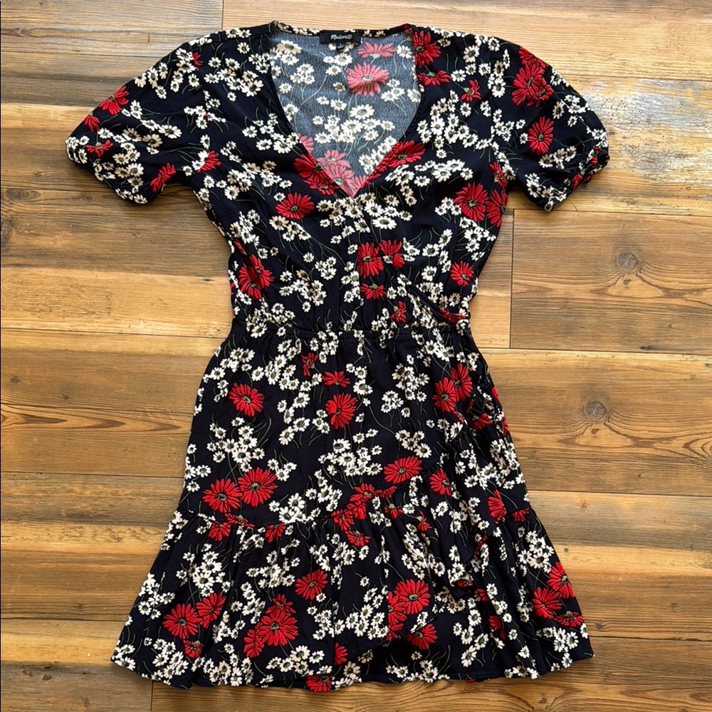 Madewell Black and Red Wrap Sundress